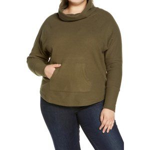 Caslon Cozy Cassidy Cowl Neck Top Pullover Long Sleeve Olive Sarma Green 2X